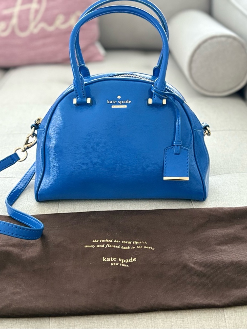 kate spade Bright Blue Leather Dome Satchel with Strap